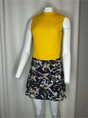 Women's Yellow High-Neck Shell with Navy Floral Skirt